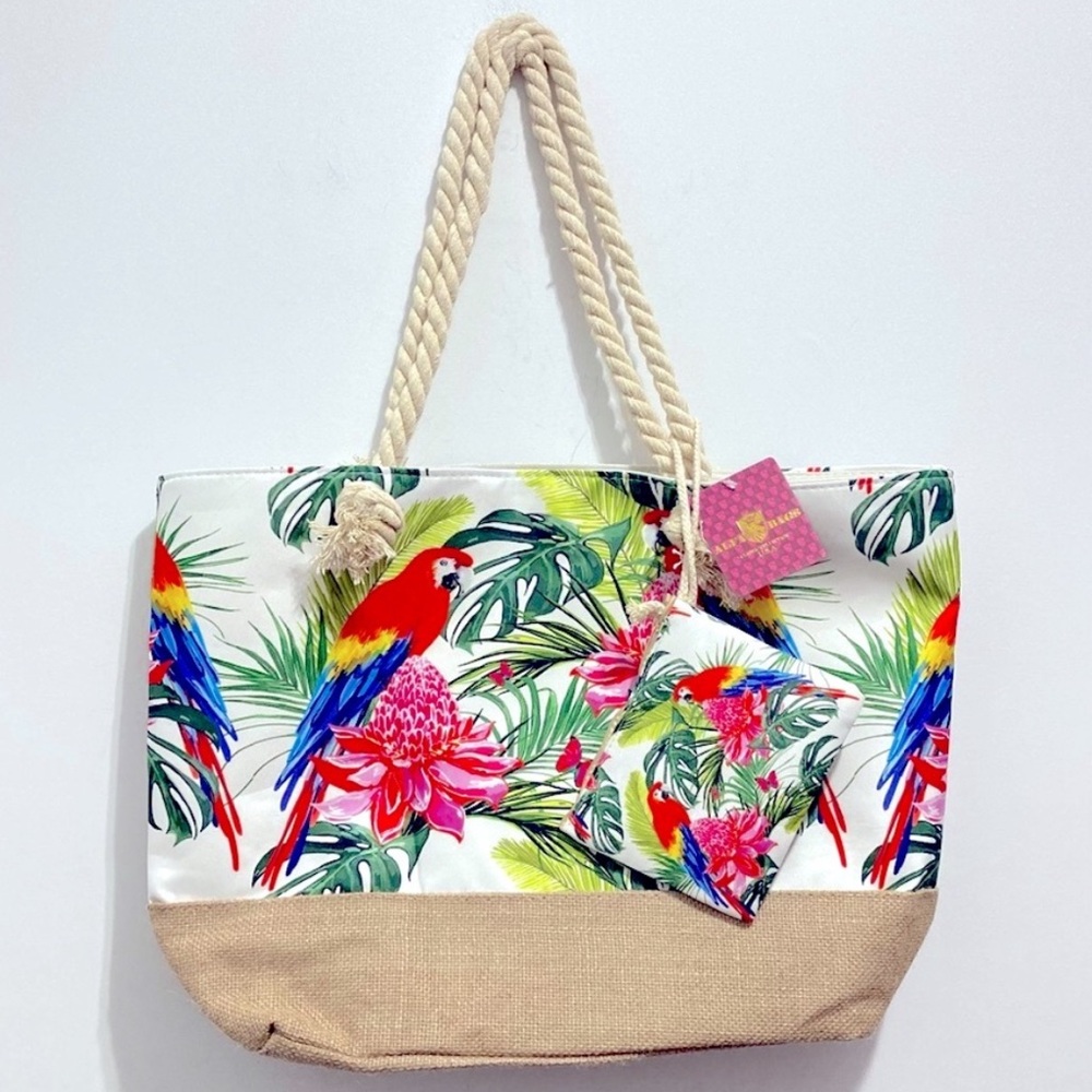 NWT Tropical Islands Hawaiian Beach Bag Tote w/Pouch
